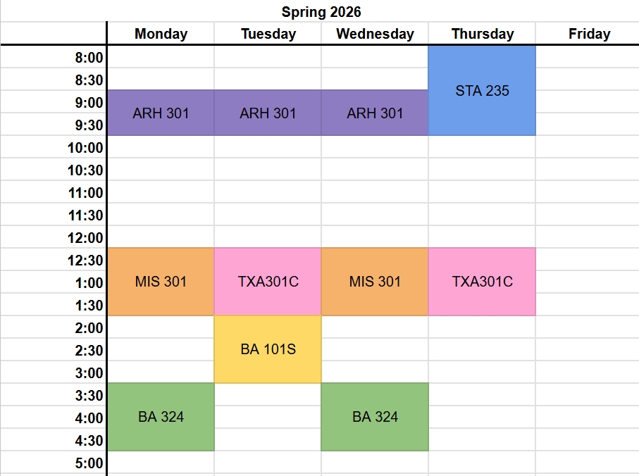 Spring 2026 Schedule Sheet